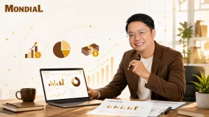 Chủ doanh nghiệp SME xem bảng doanh thu lợi nhuận và dòng tiền
